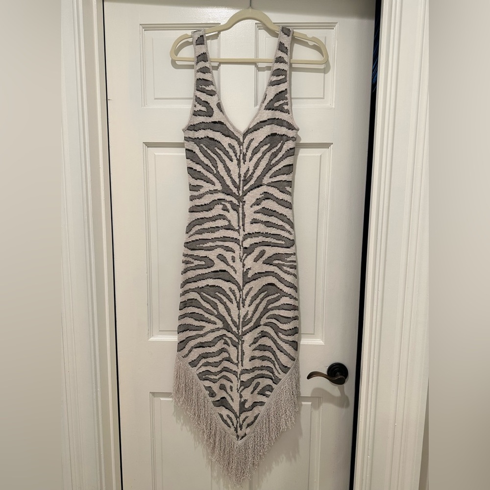 STAUD knit zebra dress w/ fringe - unworn